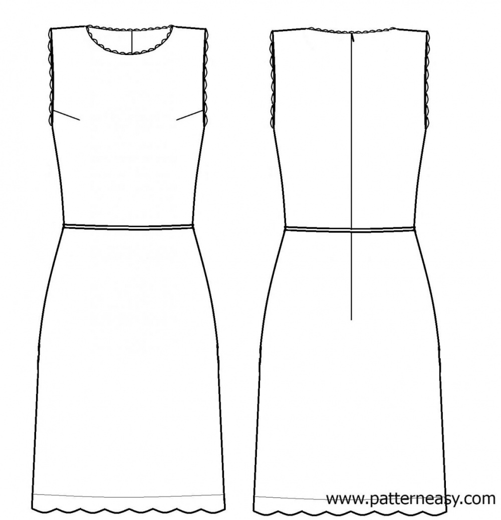 Эскиз прямого платья