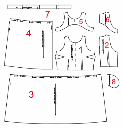 Платье с юбкой в складку. Инструкция по распечатке выкроек и последовательность пошива фото