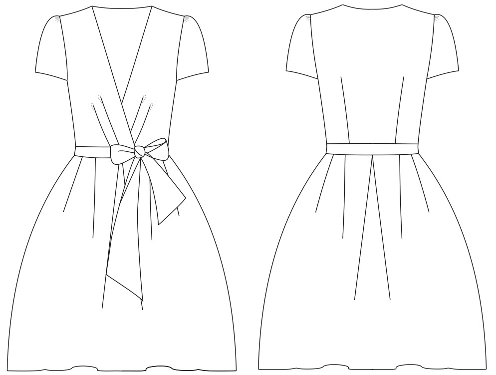 Платье с запахом в японском стиле. Инструкция по распечатке выкроек и пошиву фото