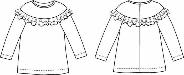 Блузка с воланом для девочек. Инструкция по распечатке выкроек и пошиву фото