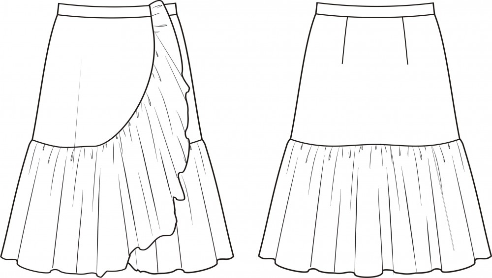 Выкройка юбки с воланами для девочки KS