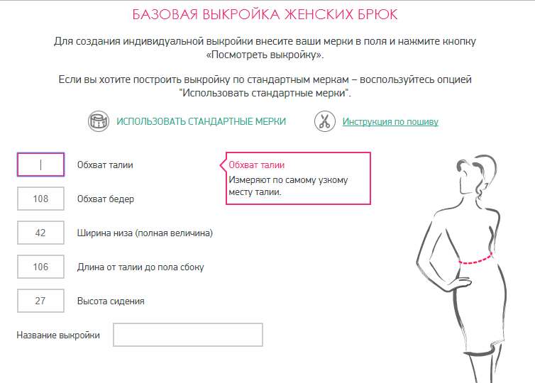 Пошаговое построение выкройки женских брюк Корфиати