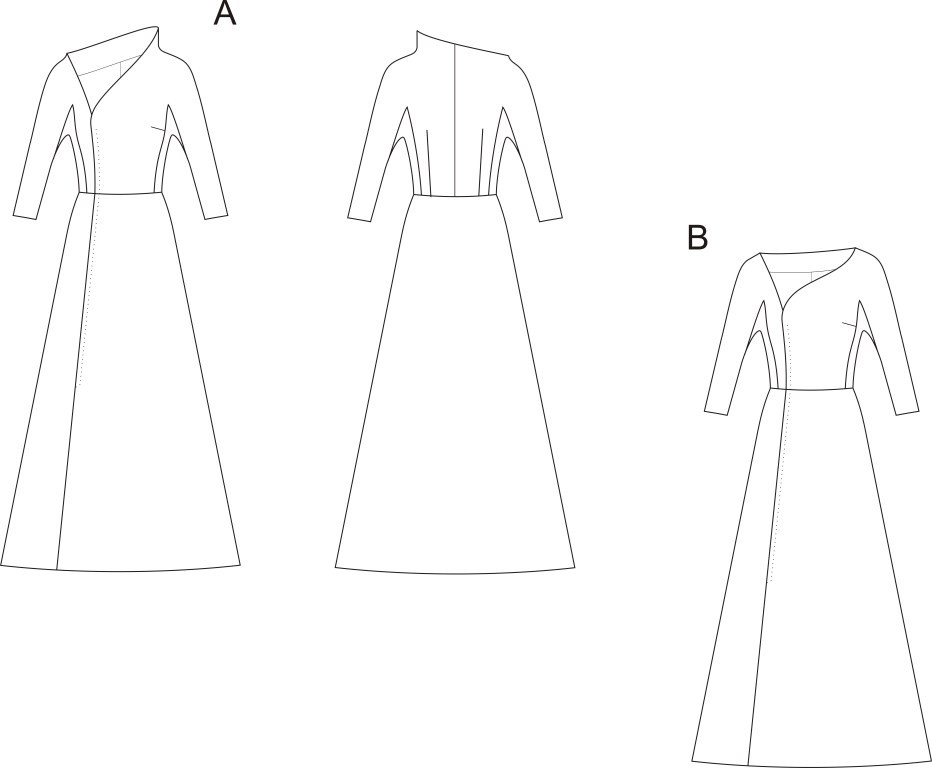 Эксклюзивное платье с асимметричным декольте. Инструкция по пошиву и печати выкроек фото