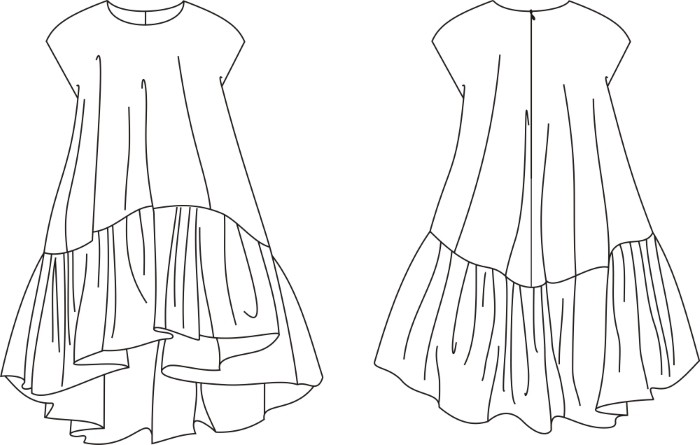Платье а-силуэта с воланом. Инструкция по печати выкройки и последовательность пошива фото