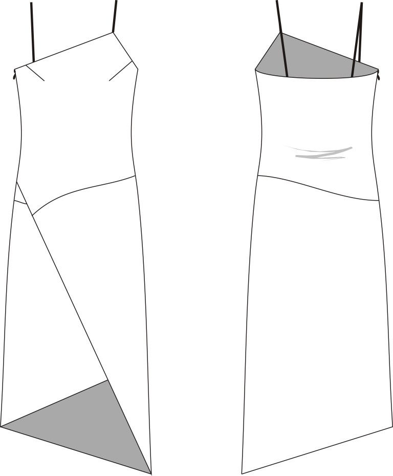 Асимметричное платье с бретелями-спагетти. Инструкция по пошиву и печати выкроек фото