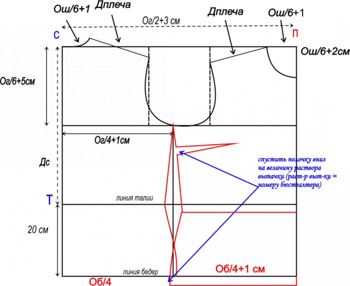 Как связать кофточку. Построение выкройки спинки