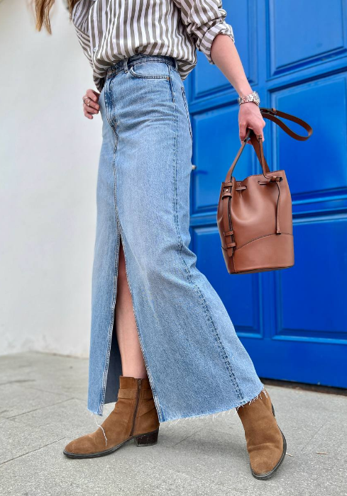 Новая жизнь старым вещам: сумка из джинсовой юбки.
