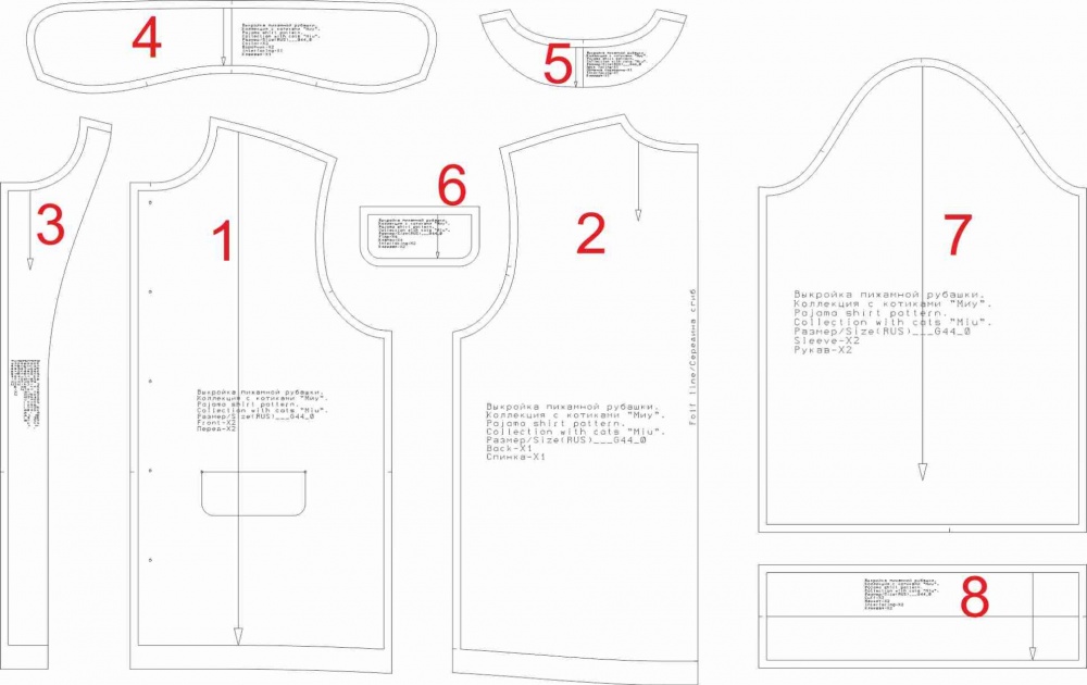 Выкройка пижамной рубашки. Коллекция с котиками «Миу» фото