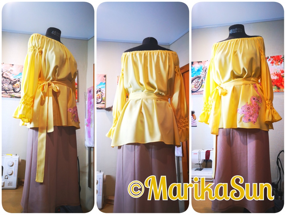 Туника - Желтенькое облако с розовым Драконом.  фото