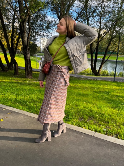 Юбка-килт в нежную гусиную лапку