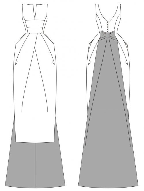 Выкройка Vogue №9252 — Платье с асимметричной юбкой (юбкой со шлейфом)